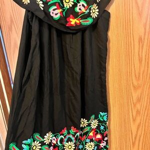Black Dress with Colorful Floral Embroidery